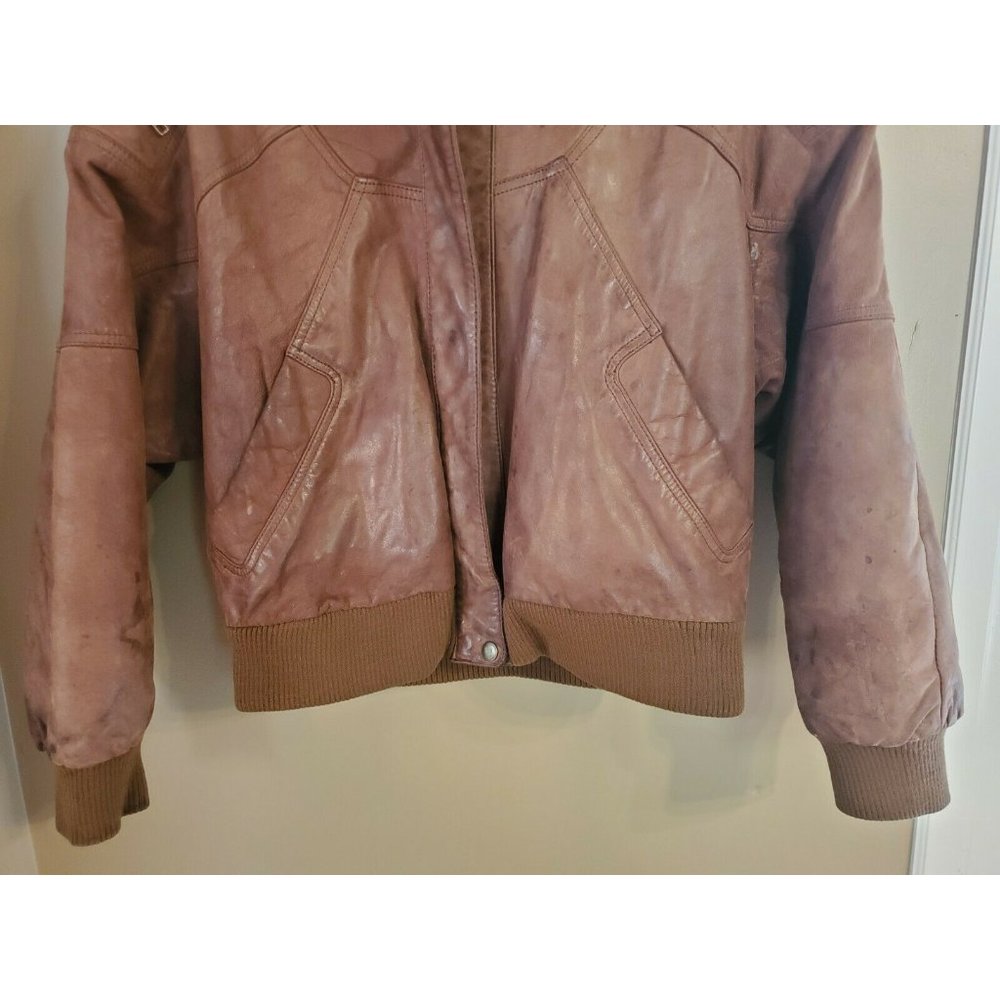 Vintage Burk's Bay Distressed Brown Leather Jacket, Size XL, RN 76727 - Picture 6 of 12